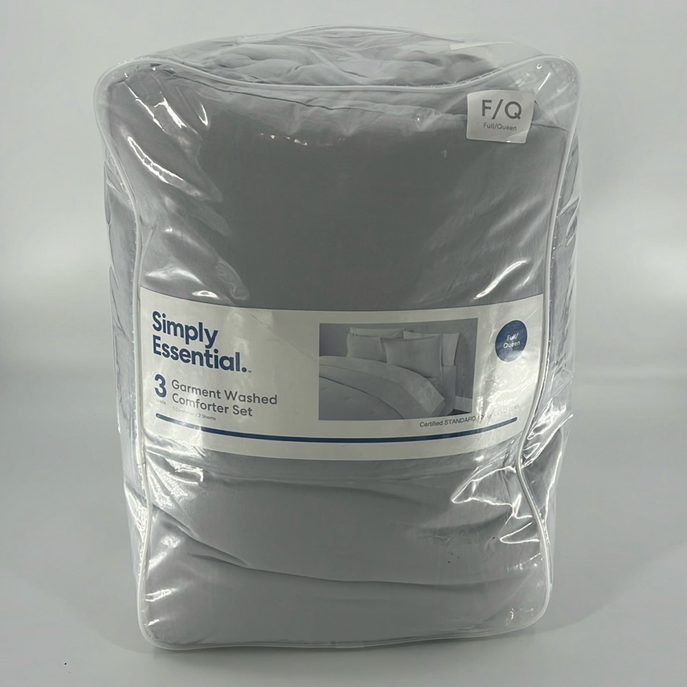 SIMPLY ESSENTIAL 3 Garment Washed Comforter Set Full/Queen Microchip Grey